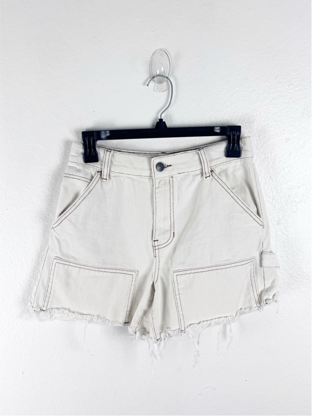 PACSUN Cream High Rise Cargo Jean Shorts Size 27 Casual Rugged Neutral